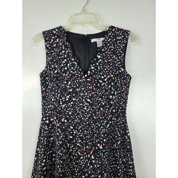 Wisp Womens Sleeveless Fit & Flare Dress Size 0 Black Multi Splatter V Neck - Picture 3 of 6